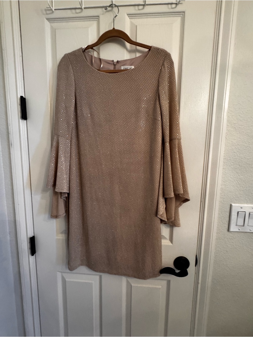 Eliza J Taupe Shimmer Bell-Sleeve Shift Dress